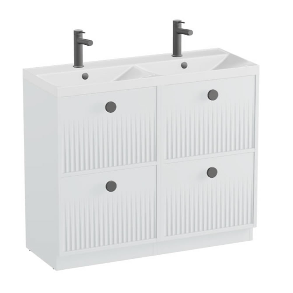 Vado Safari Fluted 1000mm Arctic White Floorstanding Vanity Unit & Gloss Basin